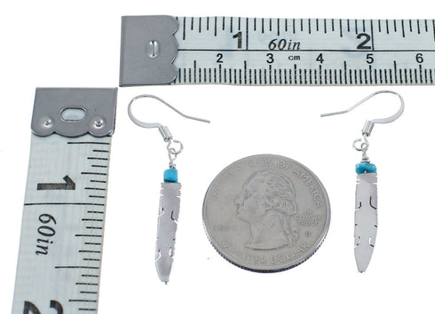 Native American Navajo Turquoise Sterling Silver Feather Hook Dangle Earrings NX11500